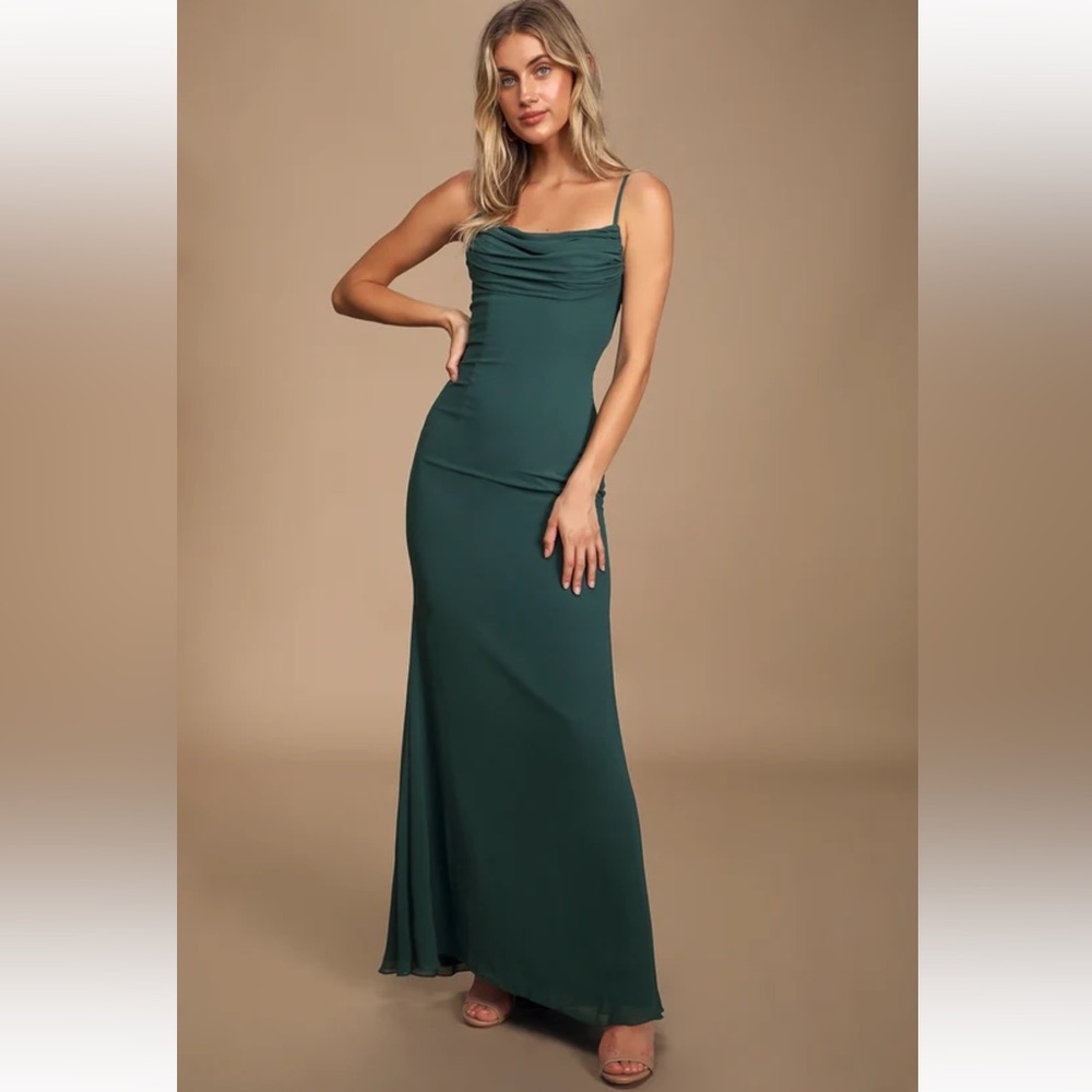 Lulu's Emerald Green Cowl Neck Maxi Dress